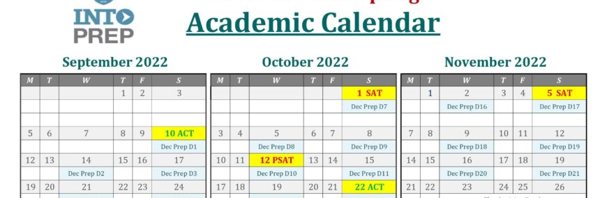 INTO PREP academic calendar